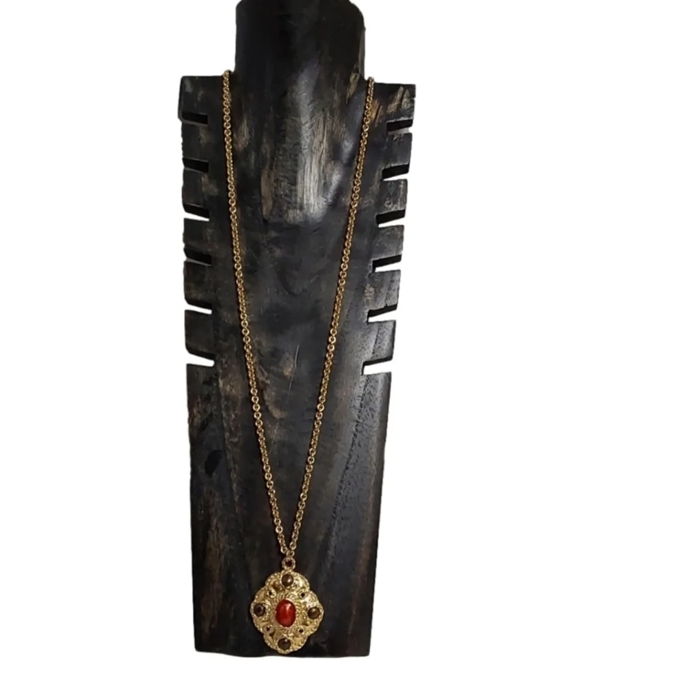 Gold PLATED GOTHIC‎ LONG NECKLACE WITH CHOCOLATE RUBY STONES